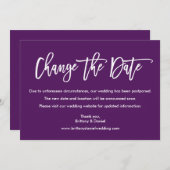 Modernes Pinselskript ändert das Datum der Lila Ka Save The Date (Vorne/Hinten)