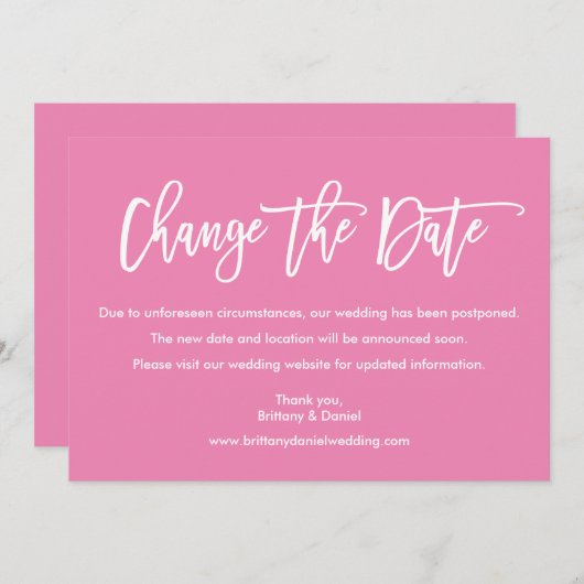 Modernes Pinselskript ändert das Datum der rosa Ka Save The Date (Vorne/Hinten)