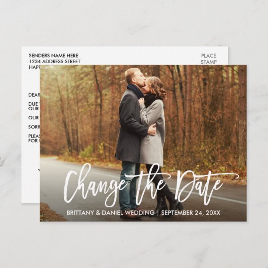 Modernes Pinselskript ändert das Datum des neuen D Postkarte (Vorne/Hinten)