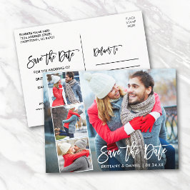 Modernes Pinselskript Couple 4 Foto Save the Date Postkarte