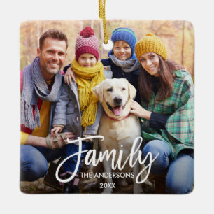 Modernes Pinselskript-Family-Foto Keramikornament