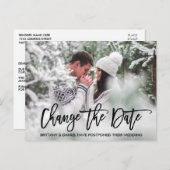 Modernes Pinselskript-Foto ändert das Datum Postkarte (Vorne/Hinten)