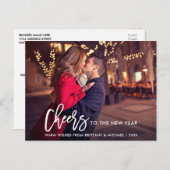Modernes Pinselskript-Foto Neujahr Cheers Postkarte (Vorne/Hinten)