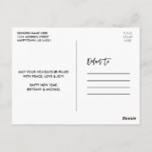 Modernes Pinselskript-Foto Neujahr Cheers Postkarte (Rückseite)