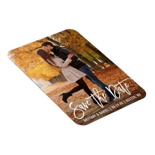 Modernes Pinselskript-Foto Save the Date Magnet (Rechte Seite)