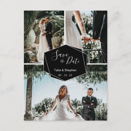 Modernes Pinselskript für 3 Fotos Rettete unser Da Ankündigungspostkarte (Vorderseite)