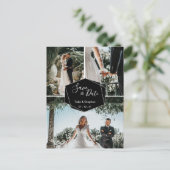 Modernes Pinselskript für 3 Fotos Rettete unser Da Ankündigungspostkarte (Stehend Vorderseite)