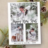 Modernes Pinselskript glücklich Neujahr 3 Foto Url Postkarte