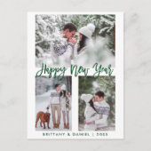 Modernes Pinselskript Grün glücklich Neues Jahr 3 Postkarte (Vorderseite)