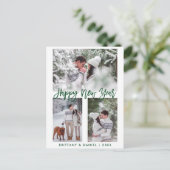 Modernes Pinselskript Grün glücklich Neues Jahr 3 Postkarte (Stehend Vorderseite)