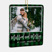 Modernes Pinselskript Grün Kariert Verheiratet und Keramikornament (Rechts)