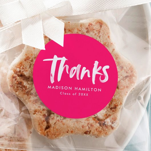 Modernes Pinselskript Hot Pink Abschluss Vielen Da Runder Aufkleber