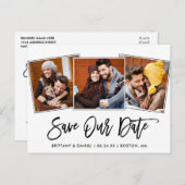 Modernes Pinselskript Rette unser Date 3 Foto Postkarte (Vorne/Hinten)