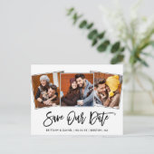 Modernes Pinselskript Rette unser Date 3 Foto Postkarte (Stehend Vorderseite)