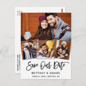 Modernes Pinselskript Rette unser Date 4 Foto Coup Postkarte (Vorne/Hinten)