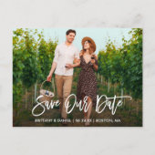 Modernes Pinselskript Rette unser Date Couple Foto Postkarte (Vorderseite)