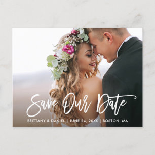 Modernes Pinselskript Rette unser Date-Foto Postkarte