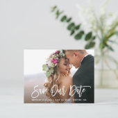 Modernes Pinselskript Rette unser Date-Foto Postkarte (Stehend Vorderseite)