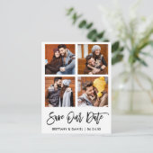 Modernes Pinselskript Rette unser Datum 4 FotoColl Postkarte (Stehend Vorderseite)