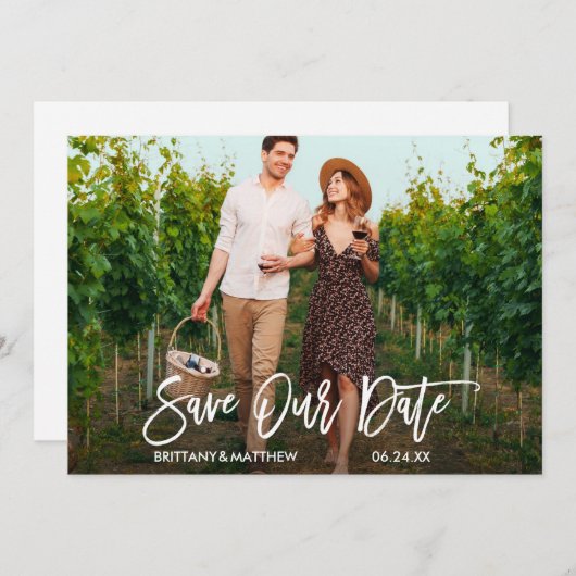 Modernes Pinselskript Rette unsere Date Verlobung Save The Date (Vorne/Hinten)