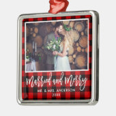 Modernes Pinselskript Rot Kariert Verheiratet und  Ornament Aus Metall (Links)