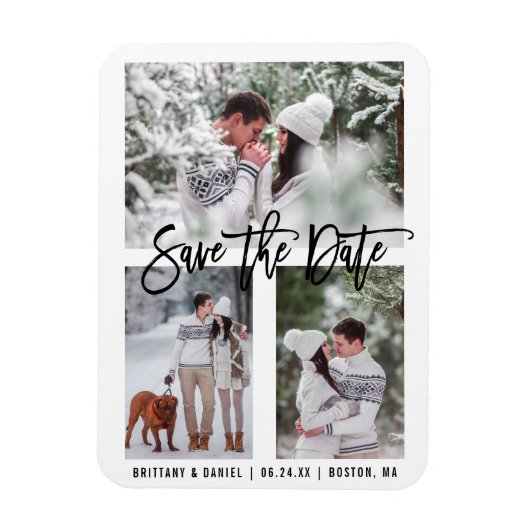 Modernes Pinselskript Save the Date 3 Foto Magnet (Vertikal)