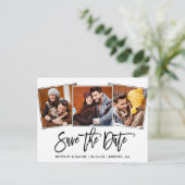 Modernes Pinselskript Save the Date 3 FotoCollage Postkarte (Stehend Vorderseite)