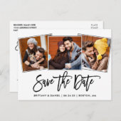Modernes Pinselskript Save the Date 3 FotoCollage Postkarte (Vorne/Hinten)