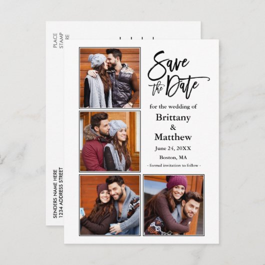 Modernes Pinselskript Save the Date 4 Foto Postkarte (Vorne/Hinten)