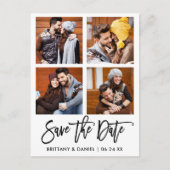 Modernes Pinselskript Save the Date 4 FotoCollage Postkarte (Vorderseite)