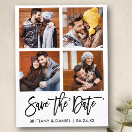 Modernes Pinselskript Save the Date 4 FotoCollage Postkarte