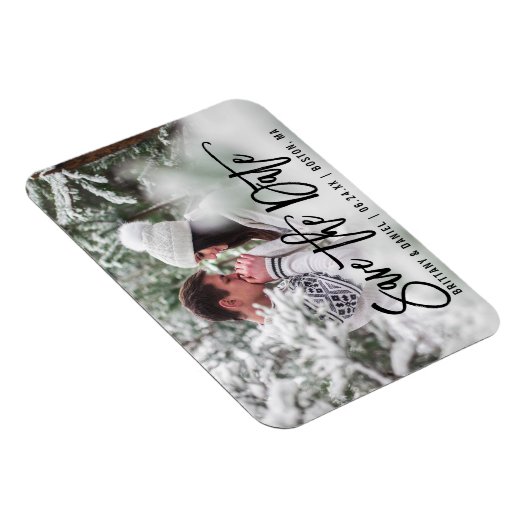 Modernes Pinselskript Save the Date Foto B Magnet (Rechte Seite)