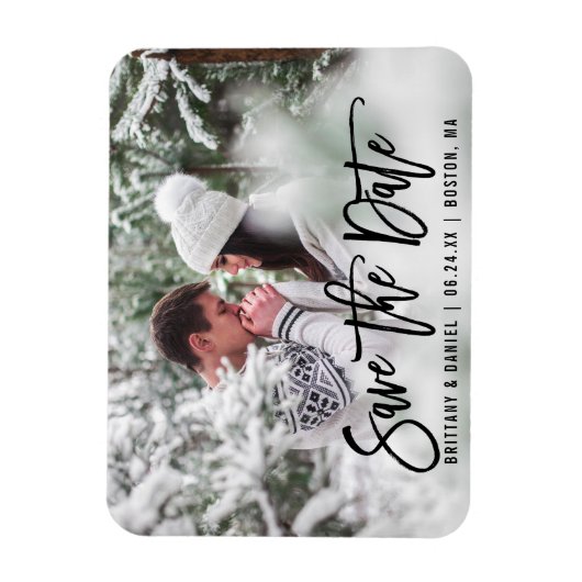 Modernes Pinselskript Save the Date Foto B Magnet (Vertikal)