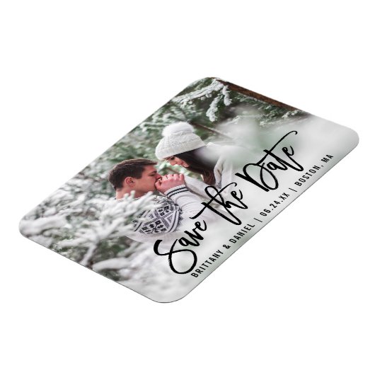 Modernes Pinselskript Save the Date Foto B Magnet (Linke Seite)