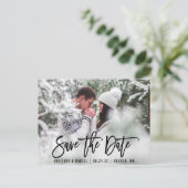 Modernes Pinselskript Save the Date Foto B Postkarte (Stehend Vorderseite)