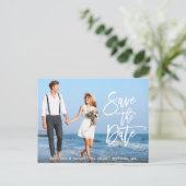 Modernes Pinselskript Save the Date mit Foto WS Postkarte (Stehend Vorderseite)