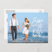 Modernes Pinselskript Save the Date mit Foto WS Postkarte (Vorne/Hinten)