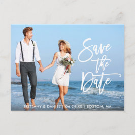Modernes Pinselskript Save the Date mit Foto WS Postkarte