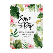 Modernes Pinselskript Save the Date tropischer Flo Magnet (Vertikal)