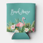 Modernes Pinselskript tropisches, florales Beach H Dosenkühler (Vorderseite)