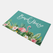Modernes Pinselskript tropisches, florales Beach H Fußmatte (Schrägansicht)