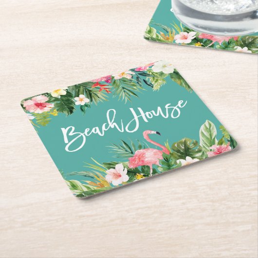 Modernes Pinselskript tropisches, florales Beach H Rechteckiger Pappuntersetzer (angewinkelt)