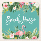 Modernes Pinselskript tropisches, florales Beach H Rechteckiger Pappuntersetzer (Vorderseite)