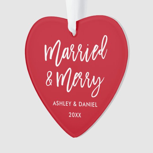 Modernes Pinselskript Verheiratet & Merry Wedding Ornament (Vorderseite)