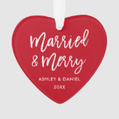 Modernes Pinselskript Verheiratet & Merry Wedding  Ornament (Vorderseite)