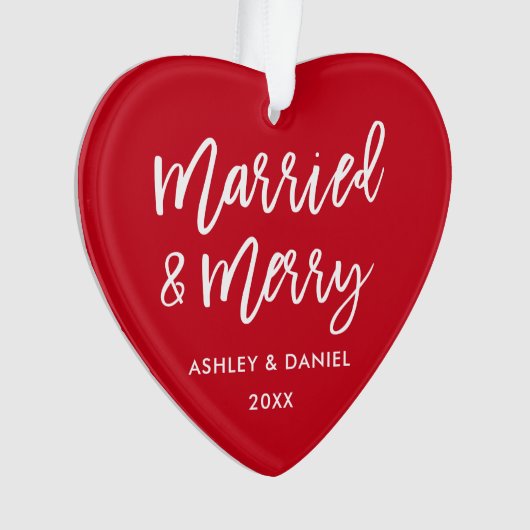 Modernes Pinselskript Verheiratet & Merry Wedding  Ornament (Vorderseite)