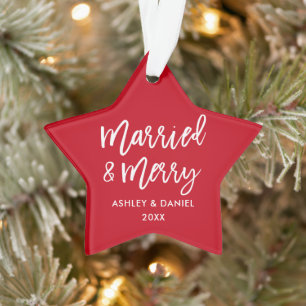 Modernes Pinselskript Verheiratet & Merry Wedding  Ornament