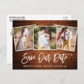 Modernes Pinselskriptholz Rette unser Date 3 Foto Postkarte (Vorne/Hinten)