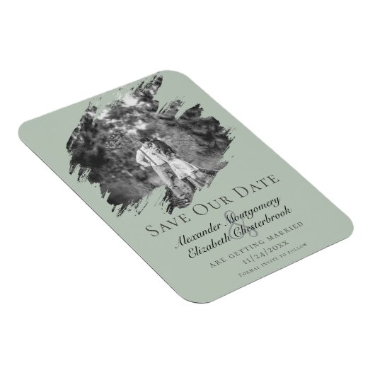 Modernes Pinselstrich-Foto Save the Date Sage Gree Magnet (Rechte Seite)