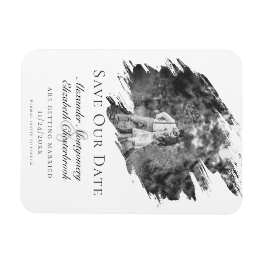 Modernes Pinselstrich-Foto Save the Date | Weiß Magnet (Horizontal)
